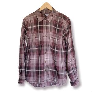 Carhartt Women's Cotton Plaid Button Up Top Roll Tab Sleeves S